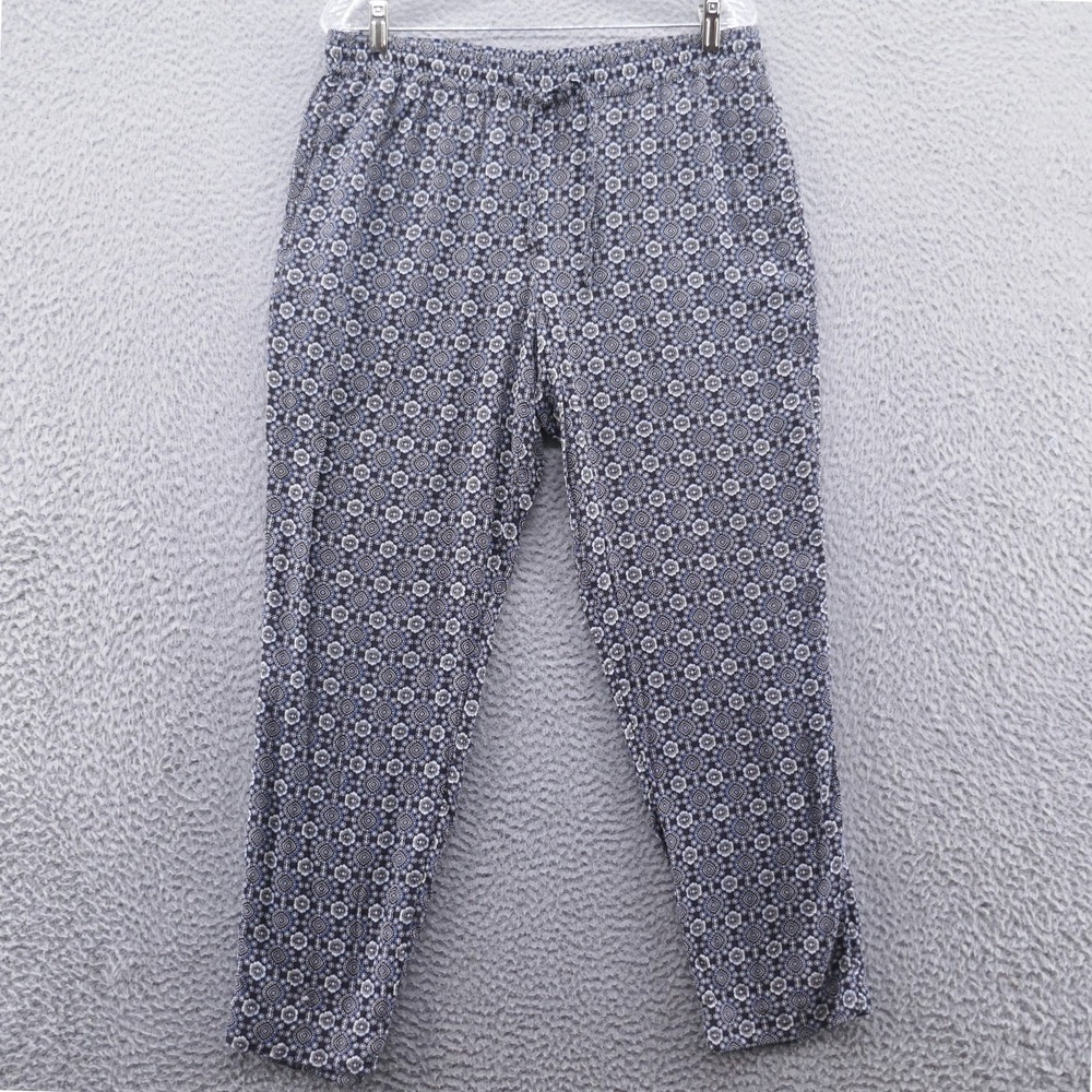 Talbots Petites Womens LP Navy Blue Geometric Medallion Rayon Pull On Pants